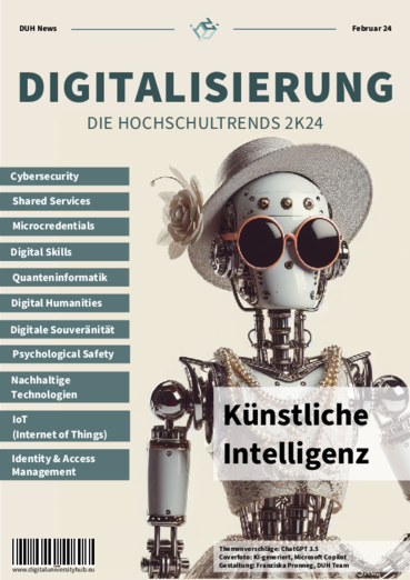 Magazincover mit Roboter zum Thema Digitalisierungstrends im Hochschulwesen